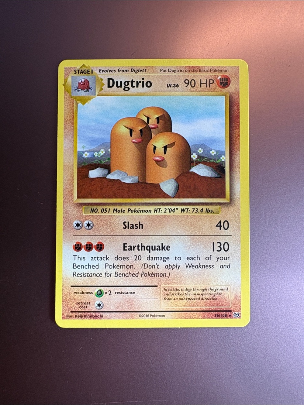 Pokemon Dugtrio Card - Yellow Border and Brown Artwork